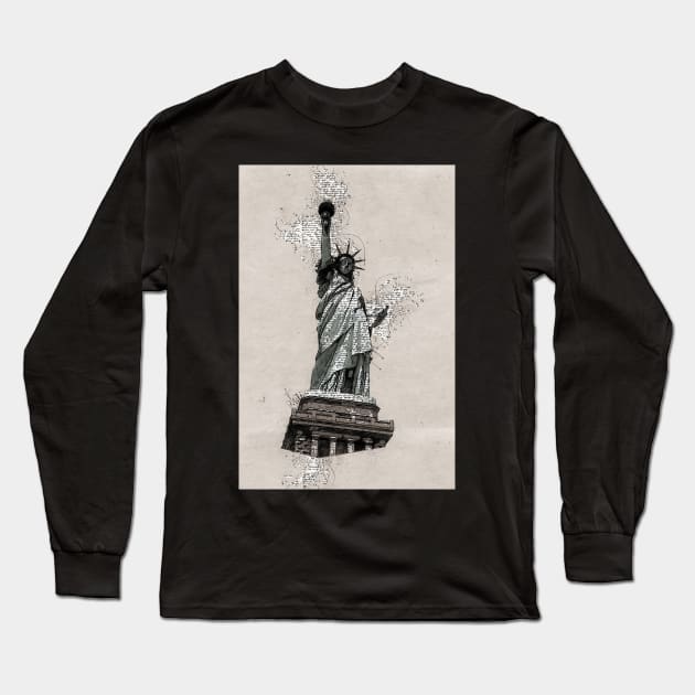 Statue of LIBERTY New York Monument Vintage Black and white Long Sleeve T-Shirt by Naumovski